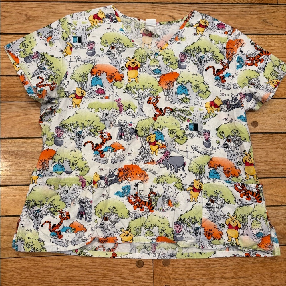 Disney Winnie the Pooh Bear and Friends Red and Yellow Scrubs 2xl top